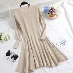 Women Long Sleeve Sweater Dress Women's Irregular Hem Casual Autumn and Winter