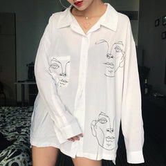 Women Men Blouse Shirt  Face Printed Shirts Women Clothing for Couple