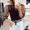 Image of Women Mesh Sheer Blouse See-through Long Sleeve Top Shirt Blouse