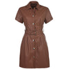 Image of Women New Spring Pu Leather Sashes a Line Mini Dress