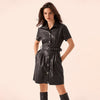 Image of Women New Spring Pu Leather Sashes a Line Mini Dress