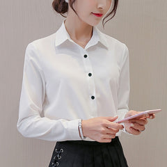 Women Office Lady Shirts Spring  Long Sleeve Slim White Chiffon