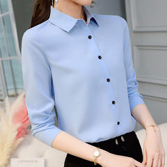 Women Office Lady Shirts Spring  Long Sleeve Slim White Chiffon