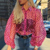 Image of Women Polka Dot Retro Blouse Lady Early Autumn Modern Mesh Shirt