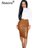 Image of Women Pu Leather Skirt Autumn Streetwear Casual Office Work Wear Bodycon