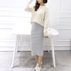 Image of Women Solid Elegant Sexy Split Slim Skirts Hight Waist Kintting