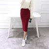 Image of Women Solid Elegant Sexy Split Slim Skirts Hight Waist Kintting