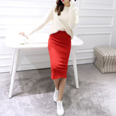 Women Solid Elegant Sexy Split Slim Skirts Hight Waist Kintting