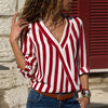 Image of Women Striped Blouse Shirt Long Sleeve Blouse V-neck Shirts Casual Blouse