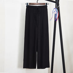 Women Summer Thin Knit Trousers Black Wide Leg Loose Pants Ankle