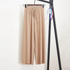 Image of Women Summer Thin Knit Trousers Black Wide Leg Loose Pants Ankle