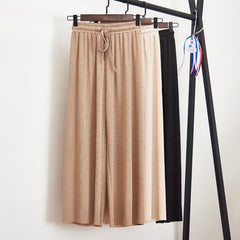 Women Summer Thin Knit Trousers Black Wide Leg Loose Pants Ankle