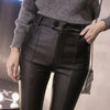 Image of Women Thin Velvet PU Leather Pants