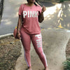 Image of Women Two Piece Set Summer Pink Letter Print Tracksuits