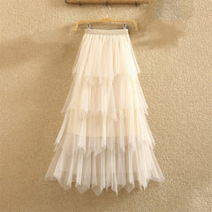 Women irregular Tulle Skirts Fashion Elastic High Waist Mesh