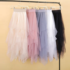 Women irregular Tulle Skirts Fashion Elastic High Waist Mesh