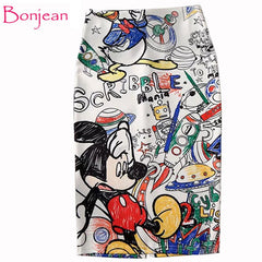 Women's Pencil skirt 2019 New Cartoon Mouse Print High Waist Slim Skirts Young Girl Summer Large Size Japan Female Falda