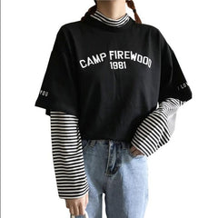 Women's T-shirts Tunic Kawaii Ladies Vintagestriped Long Sleeve T-shirt