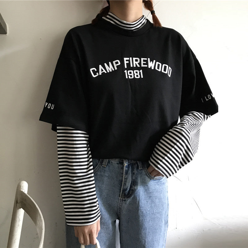 Women's T-shirts Tunic Kawaii Ladies Vintagestriped Long Sleeve T-shirt