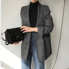 Women's check long sleeve cotton jacket