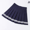 Image of XS-XXL Four Colors High Waist A-Line Women Skirt Striped Stitching Sailor Pleated Skirt Elastic Waist Sweet Girls Dance Skirt