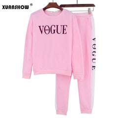 Tracksuit  for Autumn & Winter Women's Suit VOGUE Letter Printed 0-Neck Sweatshirt