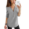 Image of Zipper Short Sleeve Women Shirts Sexy V Neck Solid Womens