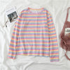 Image of autumn long Sleeve casual loose Tshirt korean ulzzang Women T-shirts stripe pink tops