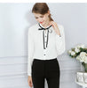 Image of Long Sleeve Bow Slim White Shirt Female Cute Bodycon Work Blouses