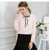 Image of Long Sleeve Bow Slim White Shirt Female Cute Bodycon Work Blouses