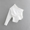 Image of new women fashion solid color one shoulder pleated Shirt blouses