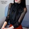 Image of Long Sleeve Tie Bow Chiffon Turtleneck