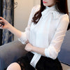 Image of Long Sleeve Tie Bow Chiffon Turtleneck