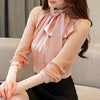 Image of Long Sleeve Tie Bow Chiffon Turtleneck