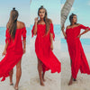 Image of Women Swim Suit Short Sleeve Solid Cover Up Summer Maxi Beach Dresses