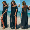 Image of Women Swim Suit Short Sleeve Solid Cover Up Summer Maxi Beach Dresses