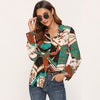 Image of Women Striped Blouses Long Sleeve Chiffon Blouse Turn Down Collar