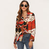 Image of Women Striped Blouses Long Sleeve Chiffon Blouse Turn Down Collar