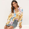 Image of Women Striped Blouses Long Sleeve Chiffon Blouse Turn Down Collar