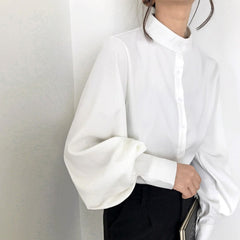 Vintage Lantern Sleeve Autumn & Winter Thicken Women Shirt Blouses