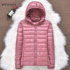 Image of Winter Women Ultralight Thin Down Jacket White Duck Down Hooded Jackets Long Sleeve