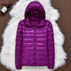 Image of Winter Women Ultralight Thin Down Jacket White Duck Down Hooded Jackets Long Sleeve