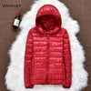 Image of Winter Women Ultralight Thin Down Jacket White Duck Down Hooded Jackets Long Sleeve