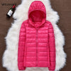 Image of Winter Women Ultralight Thin Down Jacket White Duck Down Hooded Jackets Long Sleeve