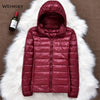 Image of Winter Women Ultralight Thin Down Jacket White Duck Down Hooded Jackets Long Sleeve