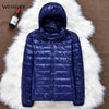 Image of Winter Women Ultralight Thin Down Jacket White Duck Down Hooded Jackets Long Sleeve