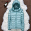 Image of Winter Women Ultralight Thin Down Jacket White Duck Down Hooded Jackets Long Sleeve