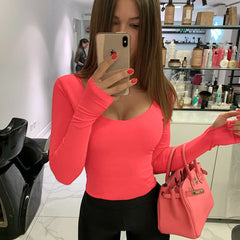 Orange Neon Bodysuit Women Long Sleeve Bodycon Sexy 2019 Autumn Winter Streetwear