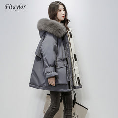 Large Natural Fox Fur Hooded Winter Jacket