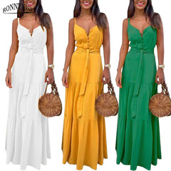 Sleeveless Dresses for Women , Sexy V-neck Botton Stitching Spaghetti Strap Dress